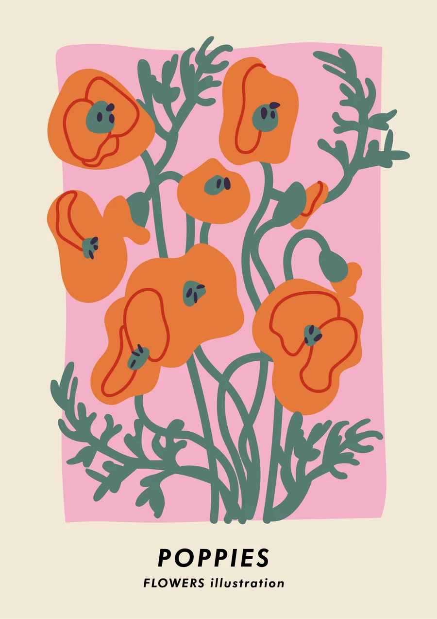 手绘小清新北欧花朵植物花卉插画海报封面画芯装饰AI矢量设计素材【015】